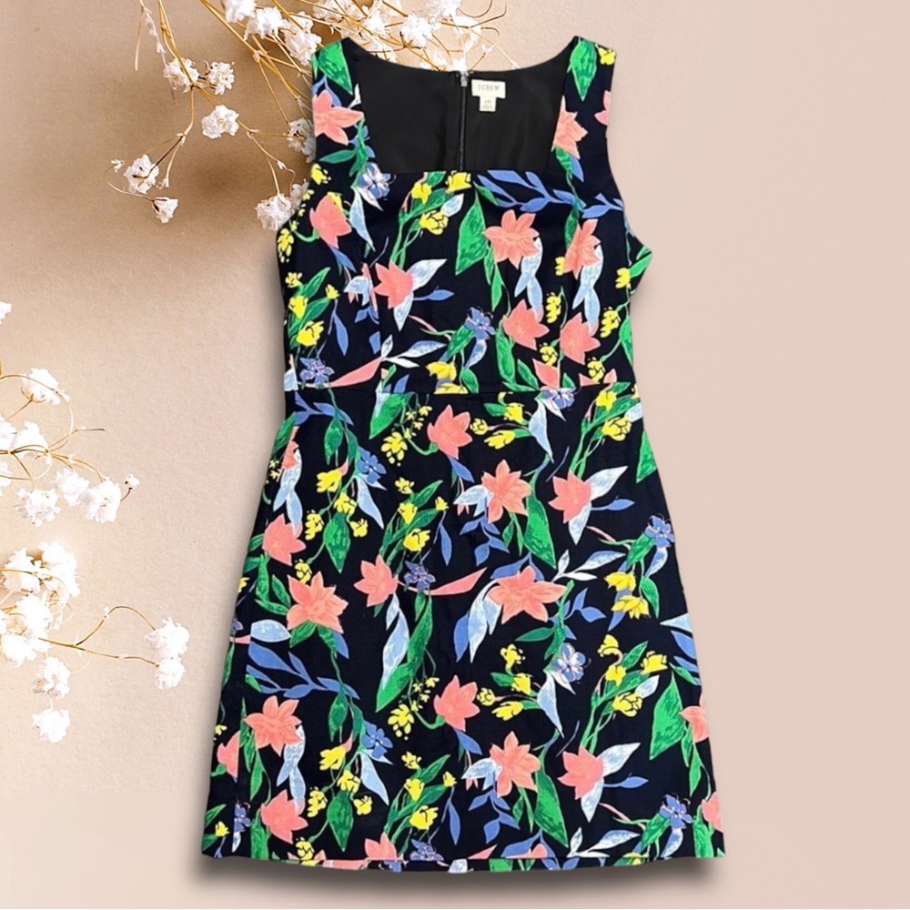 J. Crew Blue Floral Square Neck Sleeveless Lined Sheath Dress Women's Size 10